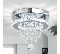 XEMQENER 25cm LED Ceiling Light Crystal Chandeliers, Modern Flush Crystal Ceiling Light, Round Cool White Mini Crystal Chandelier with Clear K9 Crystals for Hallway Dining Room Kitchen Bedroom