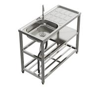 XEMQENER 3 Tier Free Standing Stainless Steel Utility Sink 98x45.5x80cm Single Bowl Kitchen Sink Wash Basin with Storage Rack Drainage Kit for Home Commercial Catering Garage Outdoor