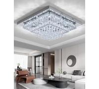 XEMQENER 60cm Crystal Chandeliers Ceiling Light, 84W Modern LED Ceiling Lights Square, Stainless Steel Flush Mount Crystal Pendant Lighting Fixture for Living Room Bedroom Dining Room(Cool White)