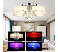XEMQENER Acrylic Dimmable Ceiling Light with Crystal(Red, Blue, Purple), Flush Moun Pendant Lights with Remote, Creative Chandelier for Bedroom Living Room or Party Decoration(5 Head)