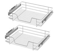 XEMQENER Heavy Duty Kitchen Pull Out Wire Baskets Base Storage Unit, 2x600MM Slide Out Kitchen Utensil Holder Rack Larder Drawers Origanize with Buffer (for 600mm Width, 2 Pcs)