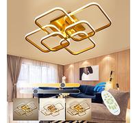 XEMQENER LED Dimmable Ceiling Lights with Remote, Chandelier Ceiling Light with 6 Squares, Flush Mount Ceiling Lamp for Living Room Kitchen Office Bedroom Dining Room(2800k-6000k, Gold, 10-20㎡)