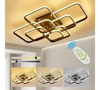 XEMQENER LED Dimmable Ceiling Lights with Remote, Chandelier Ceiling Light with 8 Squares, Flush Mount Ceiling Lamp for Living Room Kitchen Office Bedroom Dining Room(2800k-6000k, Black, 12-25㎡)