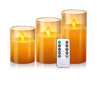 XEMQENER LED Flameless Candles With Real Wax Pillars, Flickering With Remote Timer Dimmer, Realistic Dancing Flames for Party Wedding Festival Decoration, Set of 3