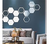 XEMZ Hexagon Mirror Wall Stickers, 12 PCS Removable Acrylic Mirror Setting Wall Sticker Decals, Non Glass Mirror Art Walls Decal Plastic Walls Tiles DIY Home Decoration for Living Room Bedroom Office
