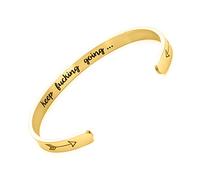 Xemz Inspirational Cuff Bangles Bracelets - Keep Fucking Going, Personalized Engraved Double Arrow Titanium Steel C-shaped Open Bracelet, Women Elegant Jewelry Gift Motivational Message Bangle (gold)