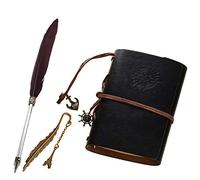 Xemz Refillable PU Leather Journal Notebook with Special Feather Ballpoint Pen and Bookmark, Unlined Paper Travel Diary Jotter, Handmade Leather Notepad, Vintage Art Sketchbook, Punk Cover (black)