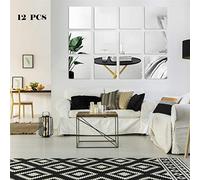 Xemz Square Mirror Wall Stickers, 12Pcs Self Adhesive Removable 3D Acrylic Mirror Wall Tiles Plastic Sheet, Art DIY Home Decorative for Living Room Sofa TV Background Bedroom Walls Decoration (20 cm)