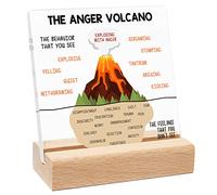 Xendelow Anger Volcano Teaching Sign, 4" Square Acrylic & Wooden Frame, Gift for Teacher Therapist Parents Counselor, Decor for Treatment Room Office School Classroom