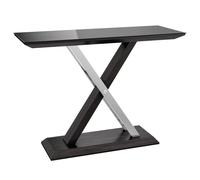 xenia black glass console table in grey walnut