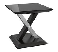 xenia black glass side table in grey walnut