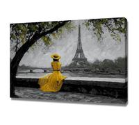 XENIOU Black And White Pictures A painting of a woman in yellow by the river prints for walls, decorative paintings for Living Room Bedroom Home Decoration(black and white)-40x60cm Framed