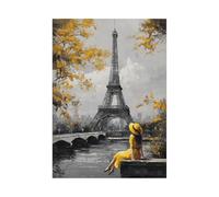 XENIOU Black And White Prints A painting of a woman in yellow by the river prints for walls, decorative paintings for Living Room Bedroom Home Decoration(black and white)-40x60cm Unframed