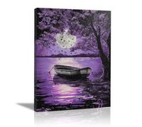 XENIOU Black And White Prints Under the moonlight, a painting of a boats on the lake Canvas Wall Art, artwork for Bedroom Living Room Bathroom Office Home Decoration(black and white)-60x90cm Framed