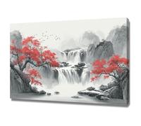 XENIOU Black Grey And White Wall Art Red leaf trees by the waterfall Canvas Wall Art, artwork for Bedroom Living Room Bathroom Office Home Decoration(black and white)-80x120cm Framed