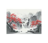 XENIOU Black Grey And White Wall Art Red leaf trees by the waterfall Canvas Wall Art, artwork for Bedroom Living Room Bathroom Office Home Decoration(black and white)-80x120cm Unframed