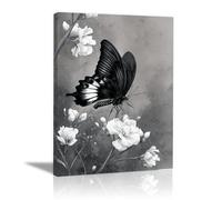 XENIOU Black White Canvas Butterflies painting on flowers prints for walls, decorative paintings for Living Room Bedroom Home Decoration(black and white)-60x90cm Framed