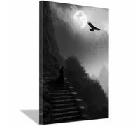 XENIOU Black White Canvas Print Moon Ravens Gothic Landscapes prints for walls, decorative paintings for Living Room Bedroom Home Decoration(Multicolor)-20x30cm Framed