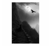 XENIOU Black White Canvas Print Moon Ravens Gothic Landscapes prints for walls, decorative paintings for Living Room Bedroom Home Decoration(Multicolor)-70x100cm Unframed