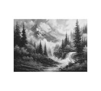 XENIOU Black White Canvas Print Painting of mountains, forests, streams, and streams prints for walls, decorative paintings for Living Room Bedroom Home Decoration(black and white)-40x60cm Unframed