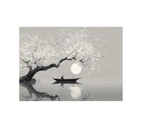 XENIOU Black White Canvas Under the moonlight, the boats descends from the tree prints for walls, decorative paintings for Living Room Bedroom Home Decoration(black and white)-60x90cm Unframed
