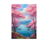XENIOU Canvas Wall Art Flowering woods by the lake modern canvas wall art, decorative paintings, canvas painting wall art for Home Decor.(powder)-80x120cm Unframed