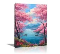 XENIOU Canvas Wall Art Flowering woods by the lake modern canvas wall art, decorative paintings, canvas painting wall art for Home Decor.(powder)-20x30cm Framed
