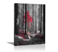 XENIOU Canvas Wall Art Red leaf trees in the forest artwork, wall decoration Living Room Bedroom Hallway Stairs Decoration(red)-80x120cm Framed