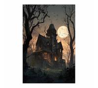 XENIOU classic halloween decor Haunted House at Night prints for walls, canvas wall art for Living Room Bedroom Bathroom Home Office Wall Decoration(black)-60x90cm Unframed