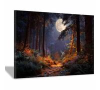 XENIOU classic halloween decor Moonlit Forests Path in Autumn prints for walls, canvas wall art for Living Room Bedroom Bathroom Home Office Wall Decoration(black)-40x60cm Framed