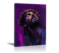 XENIOU easter decorations, Painting of Jesus wearing a crown of thorns modern canvas wall art, artwork, for Living Room Bedroom Home Decorations. - 20x30cm Framed(purple)