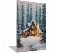XENIOU Family Christmas canvas prints Cozy Cabin Christma forests Canvas wall art, for Bedroom Office Home Decoration(Multicolor)-20x30cm Framed