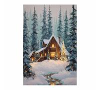 XENIOU Family Christmas canvas prints Cozy Cabin Christma forests Canvas wall art, for Bedroom Office Home Decoration(Multicolor)-20x30cm Unframed