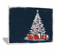 XENIOU Family Christmas canvas prints Vintage Christma Tree presents Decor Canvas wall art, for Living Room Bedroom Home Wall Decoration(Multicolor)-80x120cm Framed