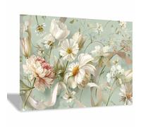 XENIOU Flowers Wall Art Light green floral ribbon Canvas wall art, for Bedroom Bathroom Living Room Home Wall Decor(white)-40x60cm Framed