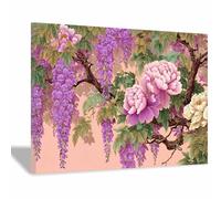 XENIOU Flowers Wall Art Wisteria Peony Floral Luxury Art Canvas wall art, For Bathroom Living Room Bedroom Office Kitchen(powder)-80x120cm Framed