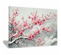 XENIOU Flowers Wall Canvas The red plum after the snows Canvas wall art, for Bedroom Bathroom Living Room Home Wall Decor(powder)-60x90cm Framed