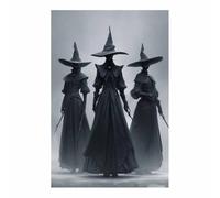 XENIOU halloween aesthetic Three Witches in Fog prints for walls, canvas wall art for Living Room Bedroom Bathroom Home Office Wall Decoration(black)-80x120cm Unframed