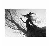 XENIOU halloween painting black Witch Casting Spell Canvas Wall Art, artwork for Bedroom Living Room Bathroom Office Home Decoration(black)-40x60cm Unframed