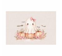 XENIOU halloween prints wall art Cute Ghosts on Pumpkin with Bats Canvas Wall Art, artwork for Bedroom Living Room Bathroom Office Home Decoration(white)-70x100cm Unframed