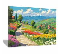 XENIOU Landscape Canvas Wall Art Flowers Fields Mountain Path artwork, wall decoration Living Room Bedroom Hallway Stairs Decoration(Multicolor)-20x30cm Framed