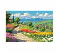 XENIOU Landscape Canvas Wall Art Flowers Fields Mountain Path artwork, wall decoration Living Room Bedroom Hallway Stairs Decoration(Multicolor)-40x60cm Unframed