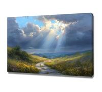 XENIOU Landscape Canvas Wall Art Light the grassland path modern canvas wall art, decorative paintings, canvas painting wall art for Home Decor.(green)-20x30cm Framed