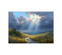 XENIOU Landscape Canvas Wall Art Light the grassland path modern canvas wall art, decorative paintings, canvas painting wall art for Home Decor.(green)-80x120cm Unframed