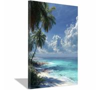 XENIOU landscape poster Coconut groves and blue seas and crag shores modern canvas wall art, decorative paintings, canvas painting wall art for Home Decor.(Multicolor)-60x90cm Framed
