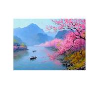 XENIOU Landscape Poster Flowering woods by the lake artwork, wall decoration Living Room Bedroom Hallway Stairs Decoration(powder)-20x30cm Unframed