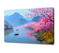 XENIOU Landscape Poster Flowering woods by the lake artwork, wall decoration Living Room Bedroom Hallway Stairs Decoration(powder)-20x30cm Framed