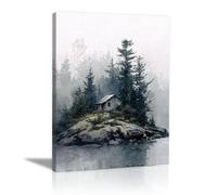 XENIOU Landscape Poster Forest cabin by the river artwork, wall decoration Living Room Bedroom Hallway Stairs Decoration(black)-20x30cm Framed