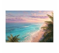 XENIOU landscape poster Pink clouds and blue sea coconut shores artwork, wall decoration Living Room Bedroom Hallway Stairs Decoration(Multicolor)-40x60cm Unframed