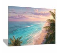 XENIOU landscape poster Pink clouds and blue sea coconut shores artwork, wall decoration Living Room Bedroom Hallway Stairs Decoration(Multicolor)-20x30cm Framed